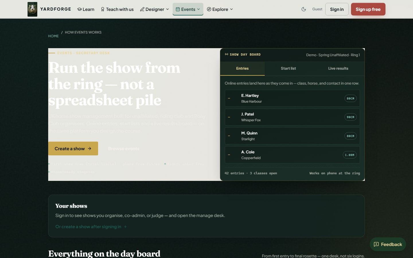Show organisation tools — planning fair, transparent competition days